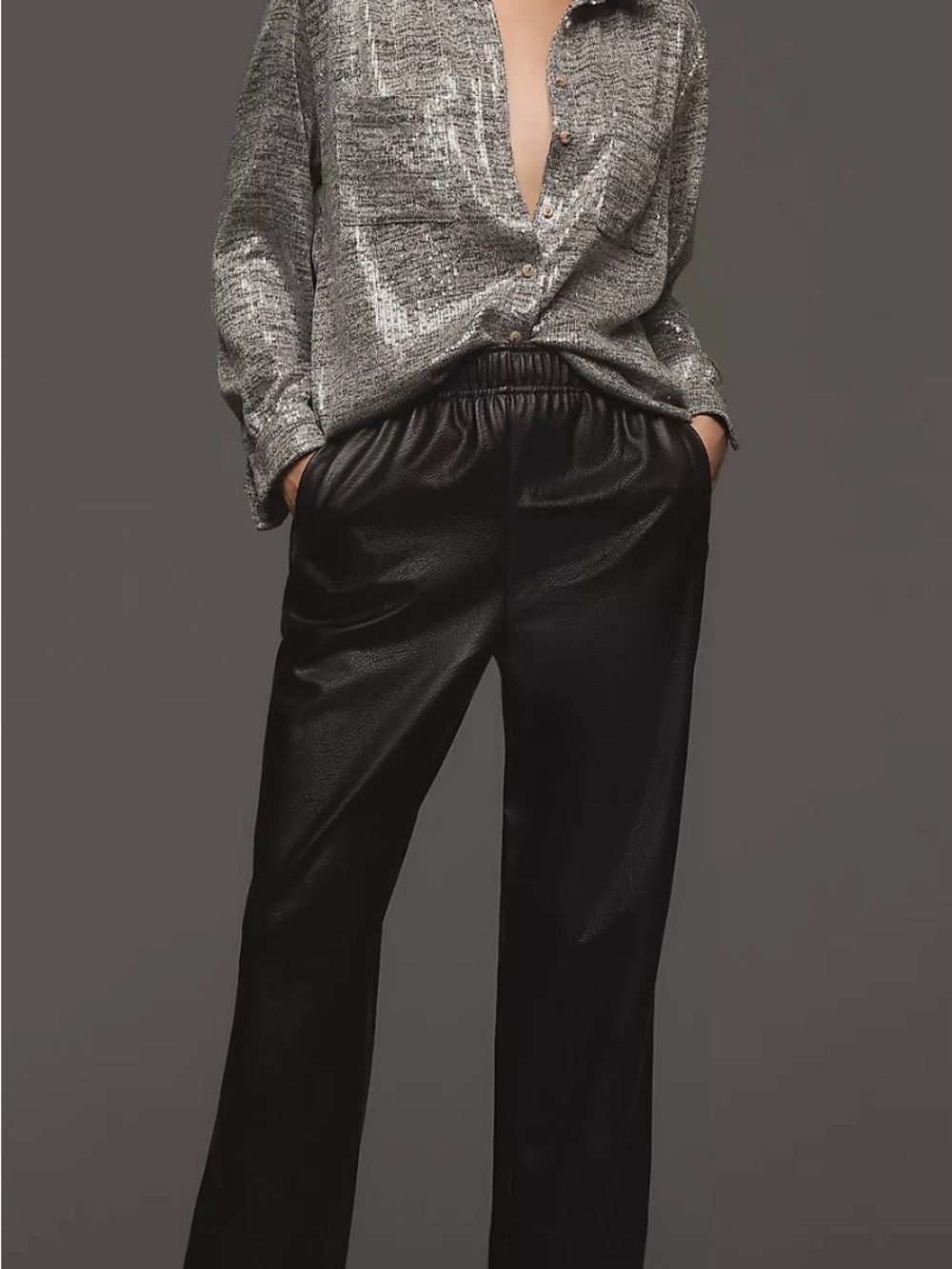 Avec Les Filles Black Faux Leather Jogger Pants